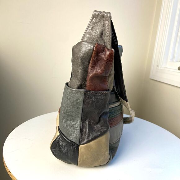 Retro VTG 70s Funky Functional Hippy Patchwork Leather Bag - Picture 7 of 11